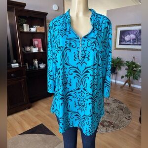 BEPEI blue & black 3/4 sleeves knit blouse-size XL